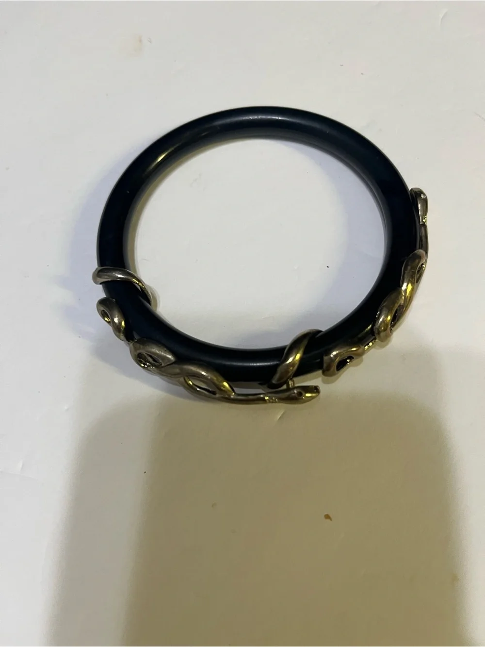 Black Bangle Bracelet with Silver Chain Accent